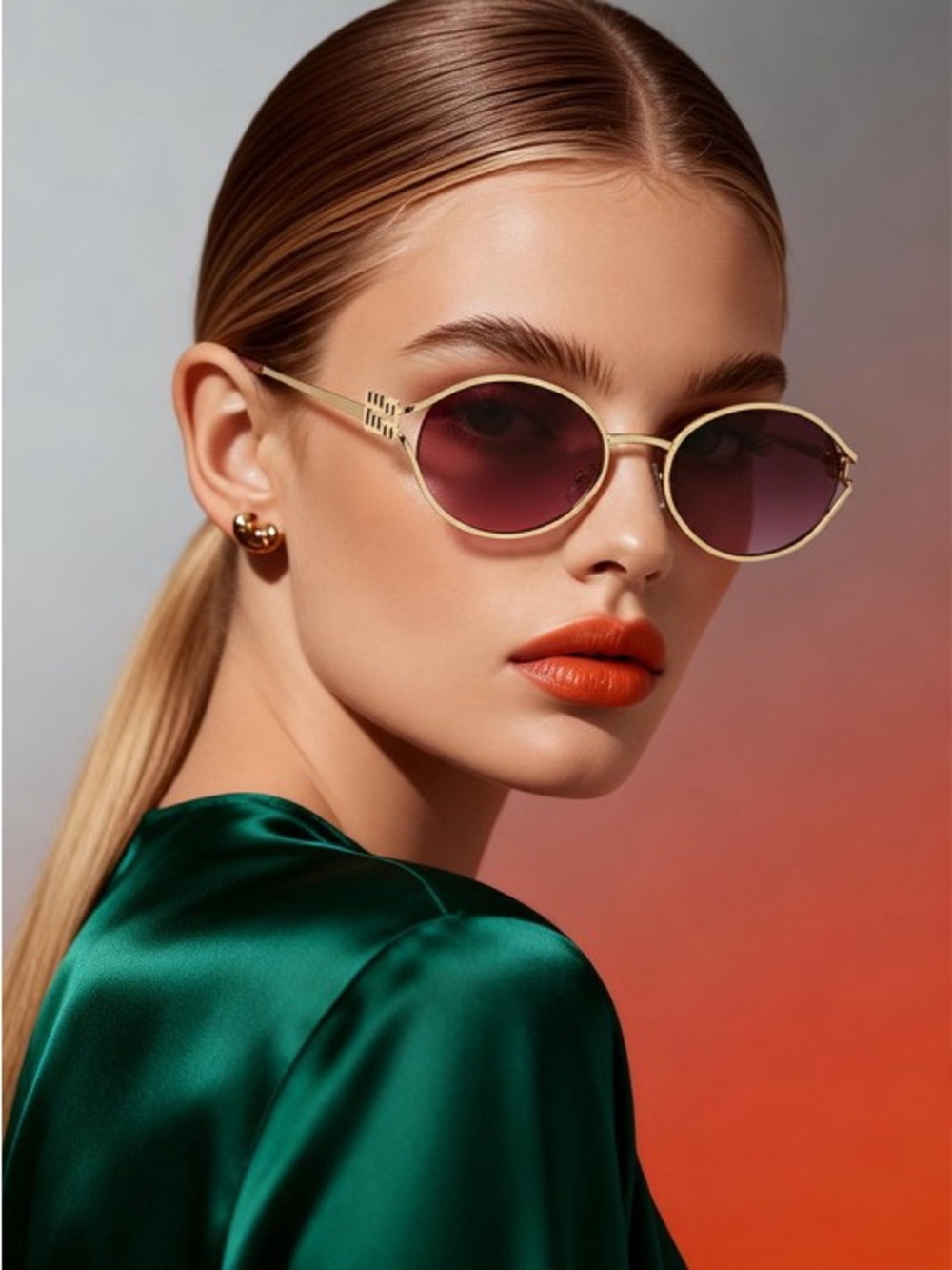 Gold Frame Round Sunglasses with Rose Gradient Lenses